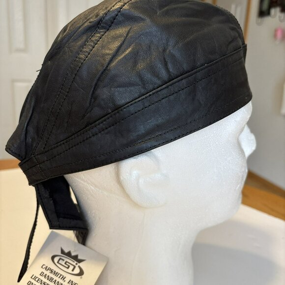DanBanna bandana Black Leather Doo Rag Headwear cloth Lined - Picture 2 of 7